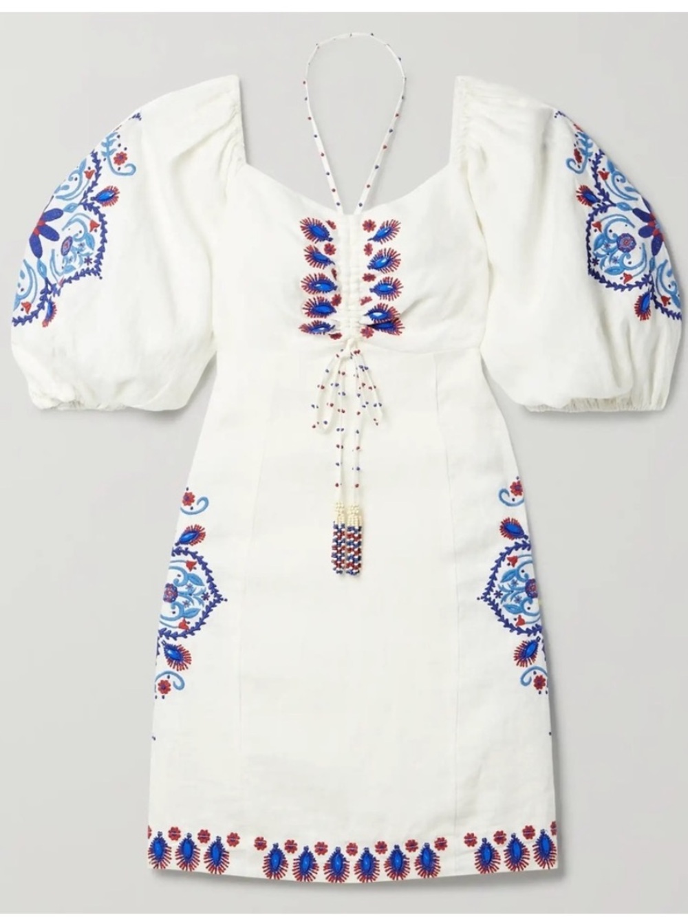 FARM Rio Off-White Navy Embroidery Mini Dress Size Small